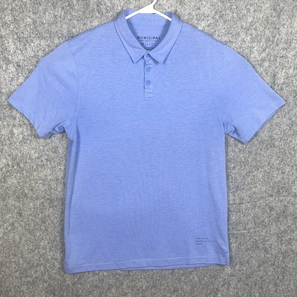 Municipal Sport Utility Gear Mens Large Blue Heathered Short Sleeve Polo Shirt
